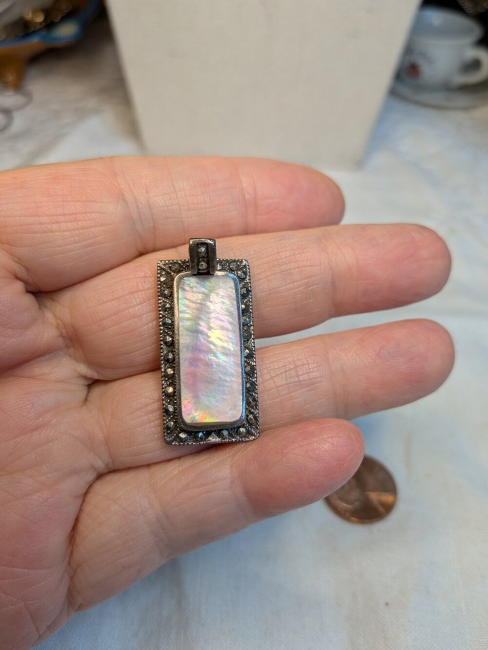 Sterling Silver Marcasite & MOP Pendant – Thai 925 AM